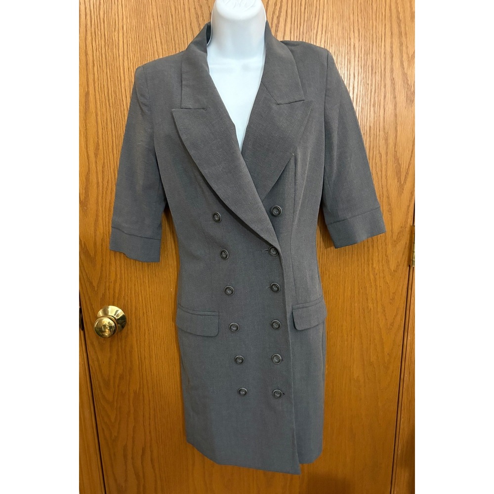Venus Grey Double Breasted Blazer Dress Short Sleeve Notched Lapel Z39528 FA14